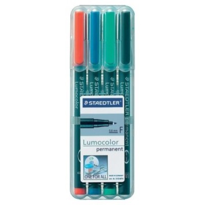 ESTUCHE 4 MARCADORES LUMOCOLOR PERMANENTE PUNTA FINA 0,6MM. SURTIDOS STAEDTLER 318 WP4 (Espera 4 dias)